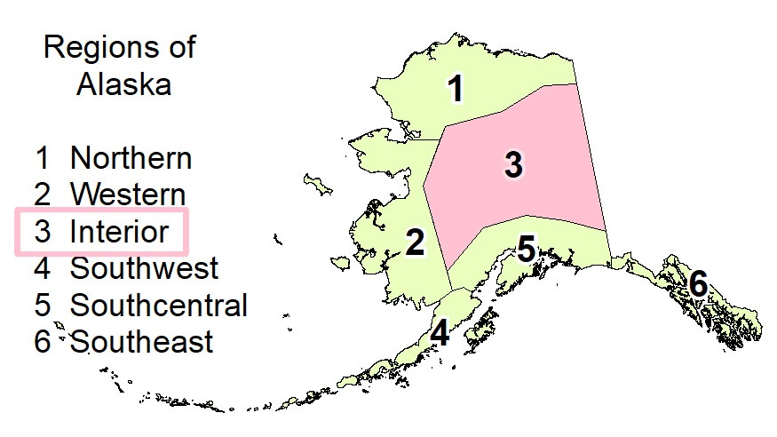 Alaska map showing Interior Alaska