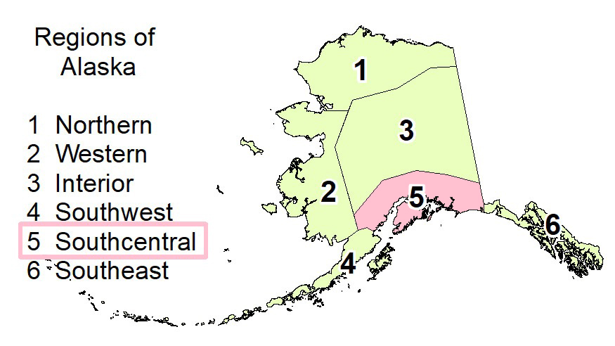 Alaska map showing Southcentral Alaska