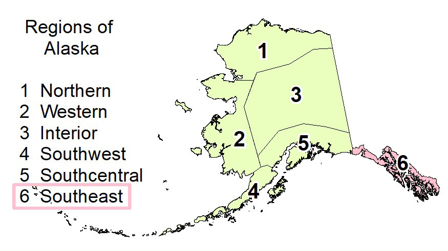Alaska map showing Southeast Alaska